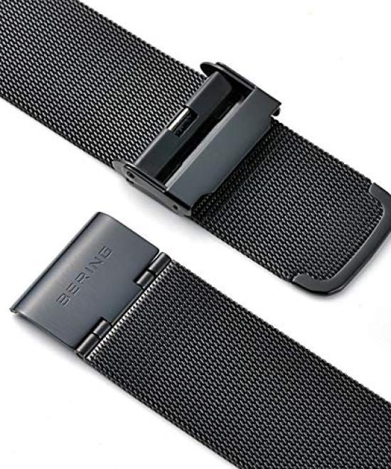 BERING Solar Homme et Femme (Unisexe) Bracelet en maille d'acier inoxydable noir x or rose, verre saphir 16439-166, produit importé authentique, garantie de 3 ans