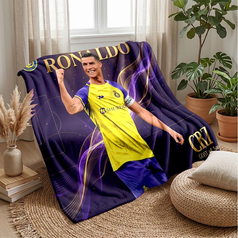 Cristiano Ronaldo Printed Flannel Blanket Skin Friendly Warm Decorative Throw for Indoor Couch Bed Daily Use