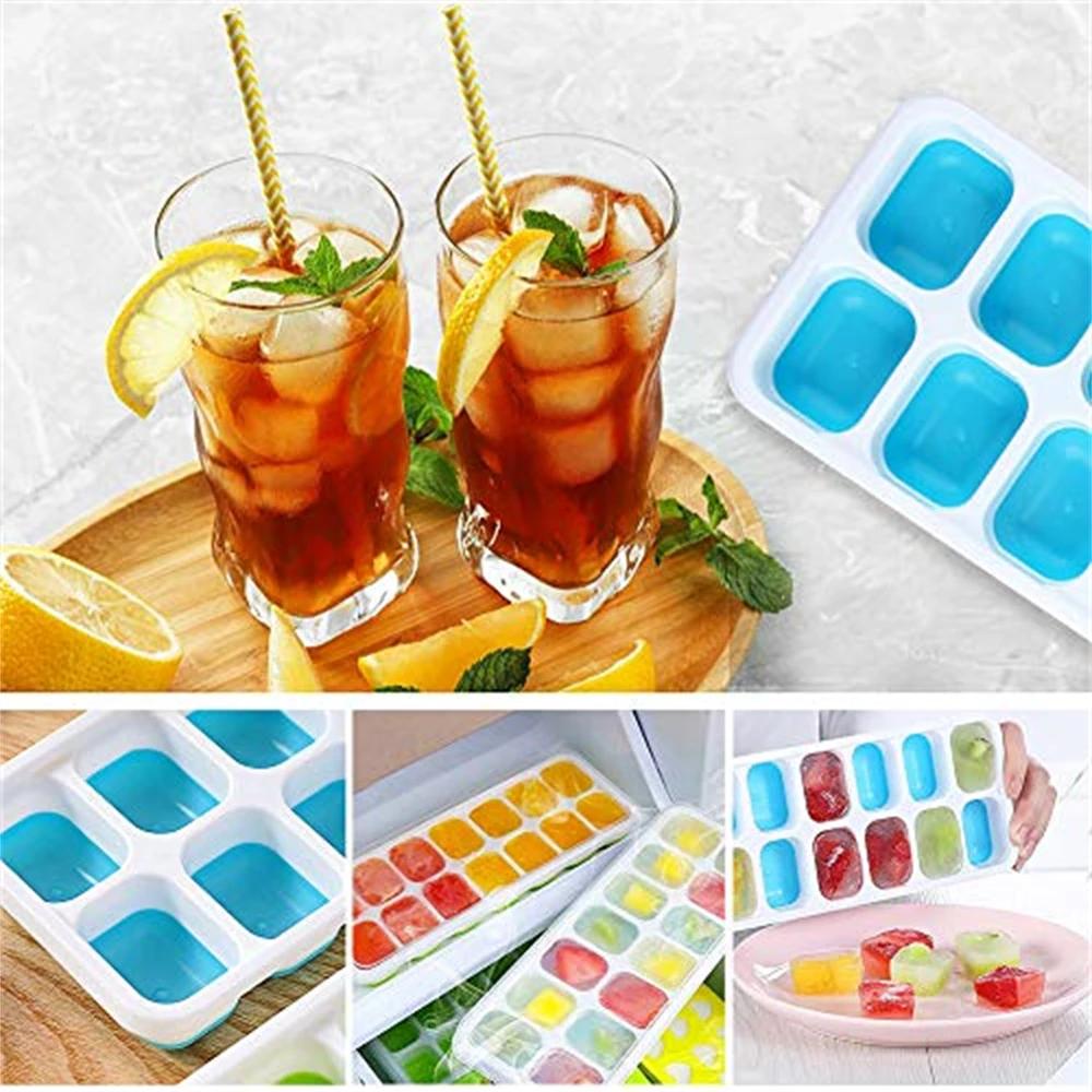 Ice Cube Trays 14 Grids Silicone Ice Cube Molds with Removable Lid Easy-Release For Cocktail Freezer Kitchen Tools