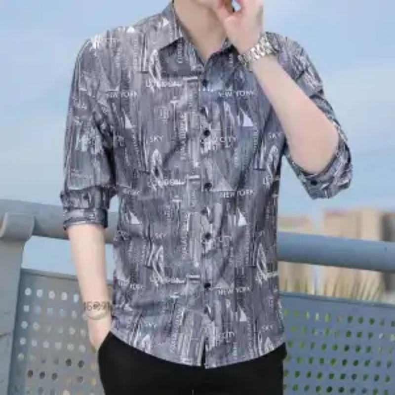 Men's Stylish Mid-sleeve Three-quarter-sleeve Shirts Korean Casual Versatile Shirts Trendy Handsome