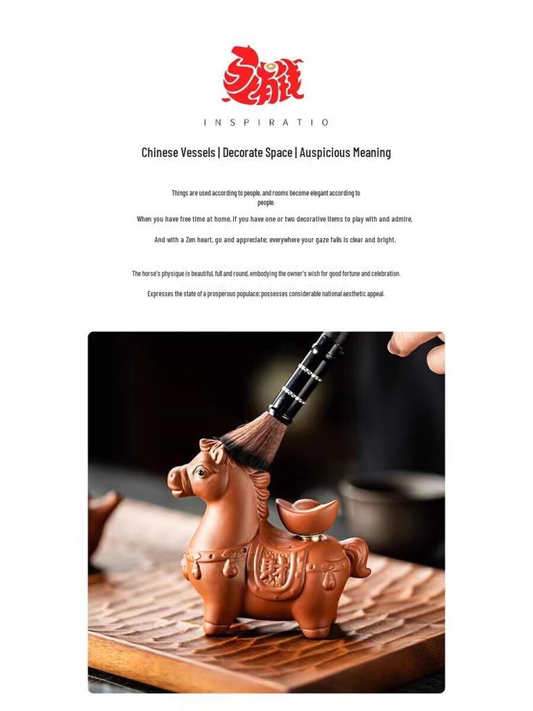 Handmade Purple Clay Zodiac Horse Tea Pet Ornament for Tea Ceremony Decoration