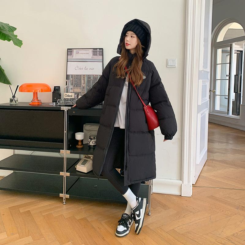 Black long knee-length padded jacket for women's winter new thickened padded jacket loose stand-up collar padded jacket