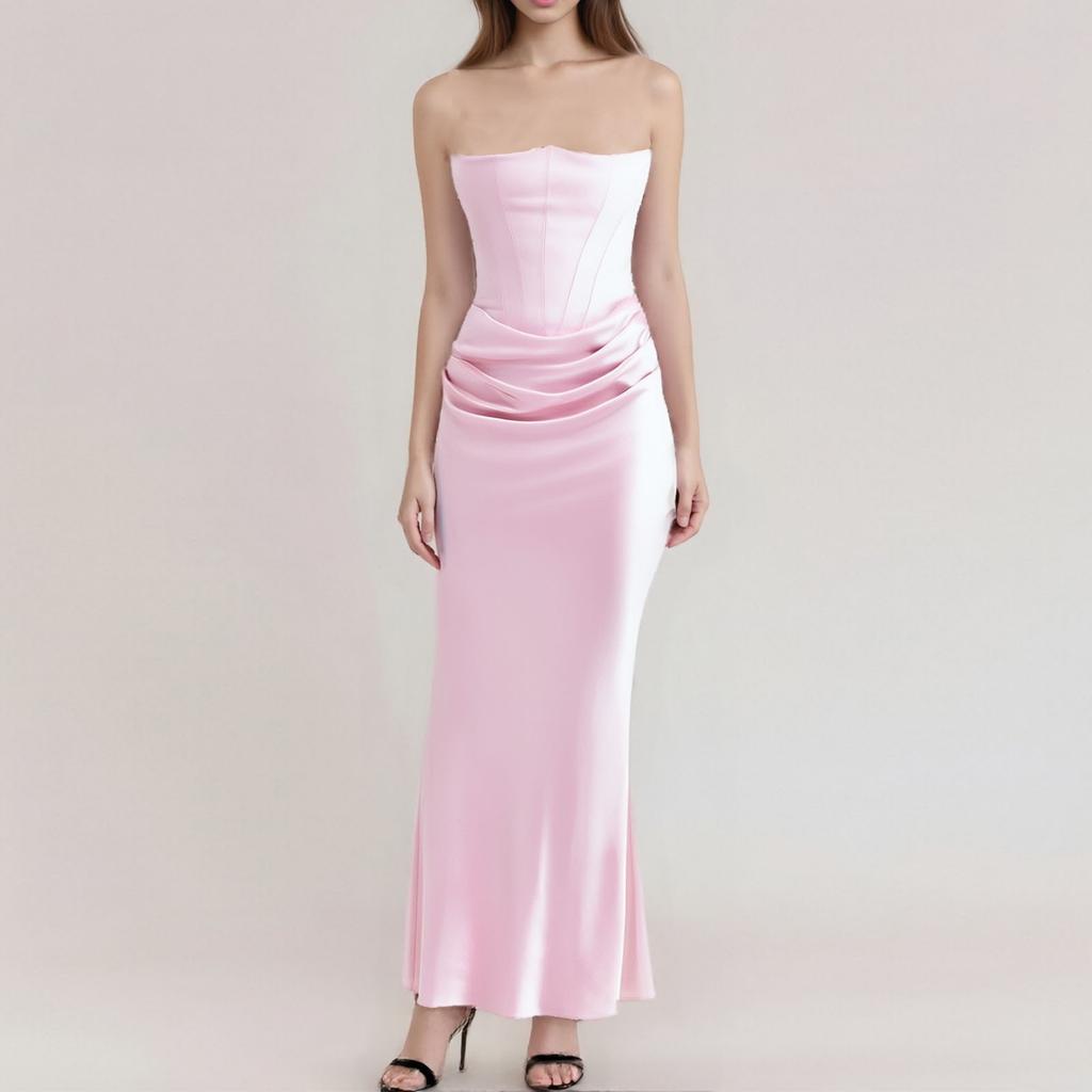 Ladies Summer Temperament With Breast Fish Sexy Slim Fishtail Fishtail Skirt Long Solid Color Dress