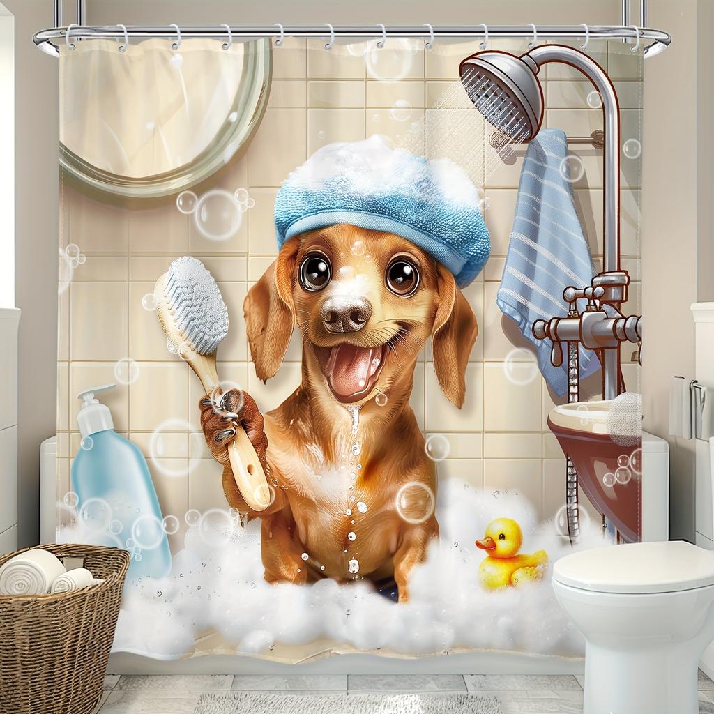 Fantasy Mermaid Polyester Shower Curtain,Water-Resistant Woven Fabric with Golden Fish and Bubbles,Distressed Wall Art Design