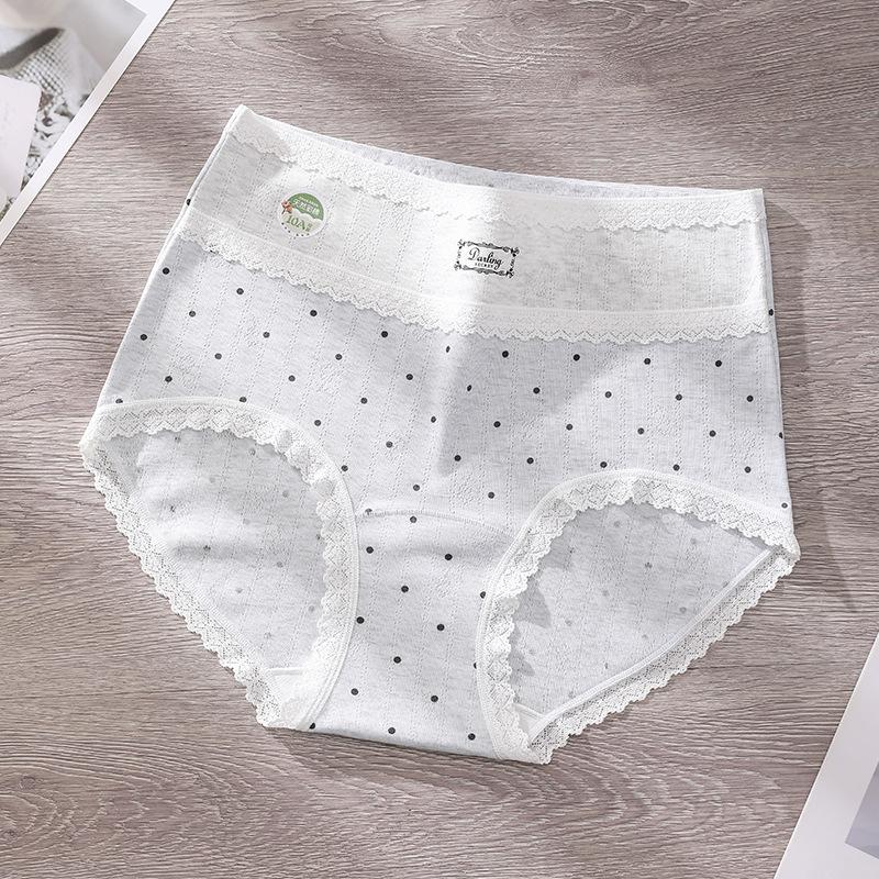 Plus Size Ladies Spring and Autumn Vintage Polka Dot Color Cotton 10A Antibacterial Cotton Crotch High Waist Triangle Briefs