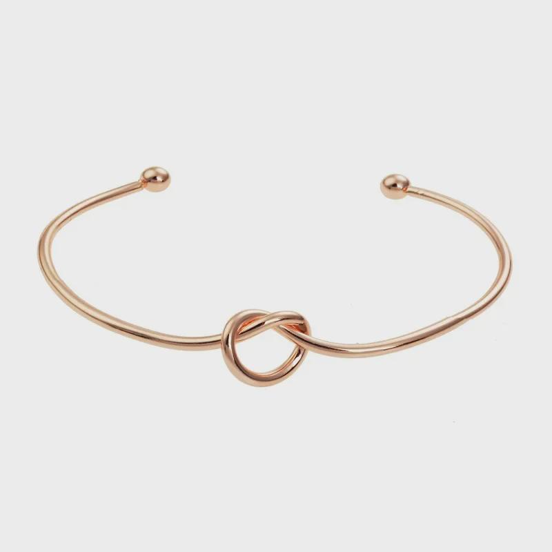 Rose Gold Heart Knot Bangle - Versatile European & American Open Bracelet for Women
