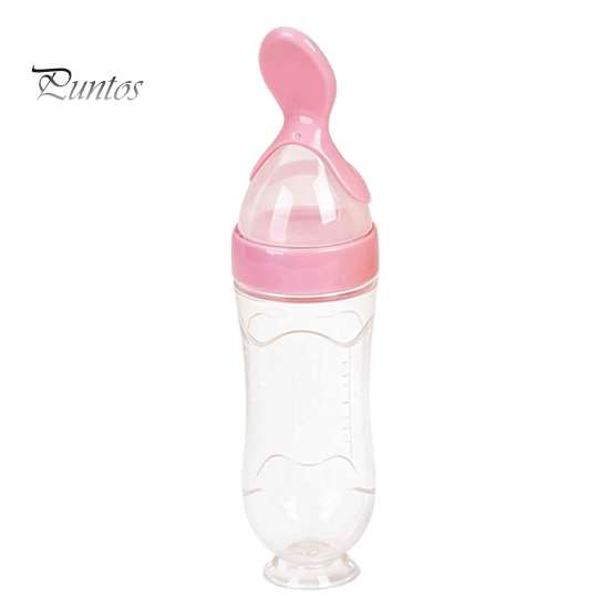 Infant Complementary Food Feeder Baby Silicone Squeeze Spoon, Single-handed Rice Cereal Bottle with Flow Control, Easy Clean Dispensing Spoon