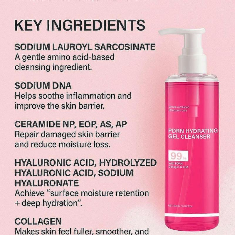 PDRN Jelly to Foam Cleanser | Low pH Hydrating Daily Face Wash for All Skin Types | With PDRN, Collagen & LHA | Gentle Pore Care & Radiant, Balanced-L