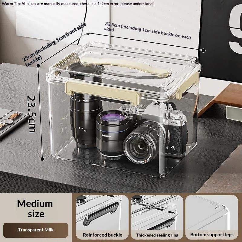 Portable Clear Storage Box with Handle Sealed Dustproof Moisture Proof Organizer Case for Travel Luggage Packing Use