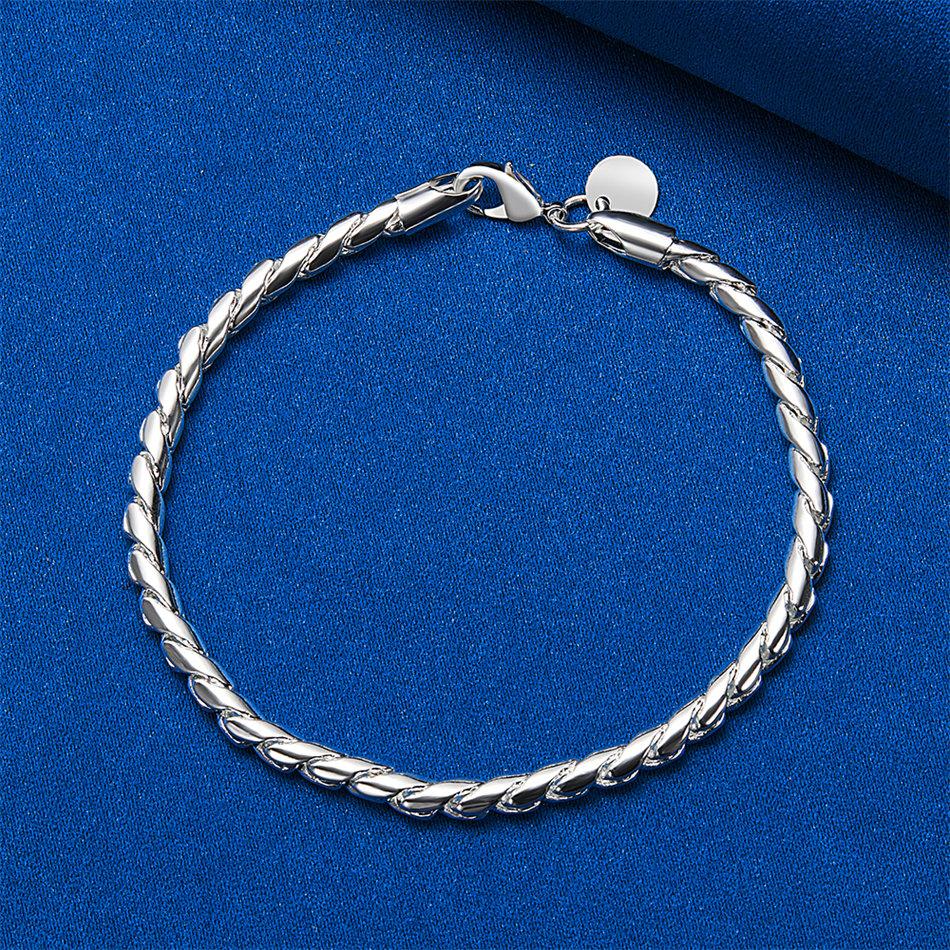 925 Sterling Silver 8-inch 4MM Exquisite Rope Chain Bracelet, Fashionable Men's and Women's Party Wedding Accessories Jewelry