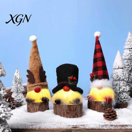 Festive Party Supplies Christmas Gnome Figurine, Snowflake Knit Hat LED Light Up Rudolph Seasonal Ornaments Doll, Nordic Noel Plush Ornament for Home,