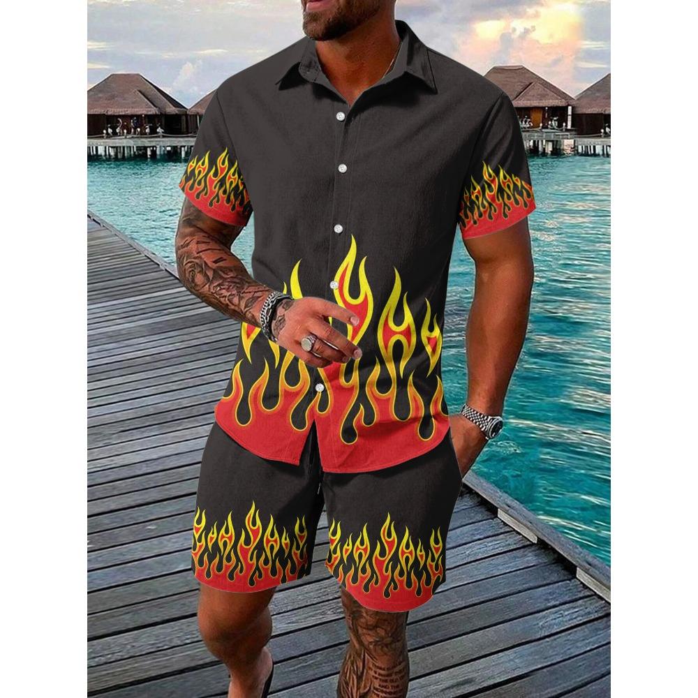 Sommer-Strandparty Herren Freizeithemd Outdoor-Sport Herrenshorts Herren Hawaii-Kurzarmhemd und Strandshorts Set
