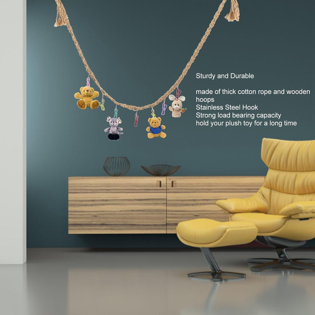 Hanging Stuffed Animal Storage Chain Space Saving Wall Toy Storage Decor with Clips and Hooks for Children S Room