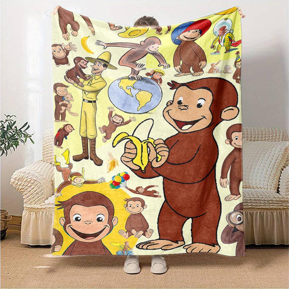1pc Curious George (6) Blanket, Gift, for Men and Women, Soft Blanket, Good for Sofa Bed Couch Travel, Lightweight Flannel Blanket
