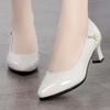 Spring Autumn Pointed Shallow Mouth Single Shoes Soft Leather Work Retro Versatile Women's Thick Heel Patent Leather Shoes