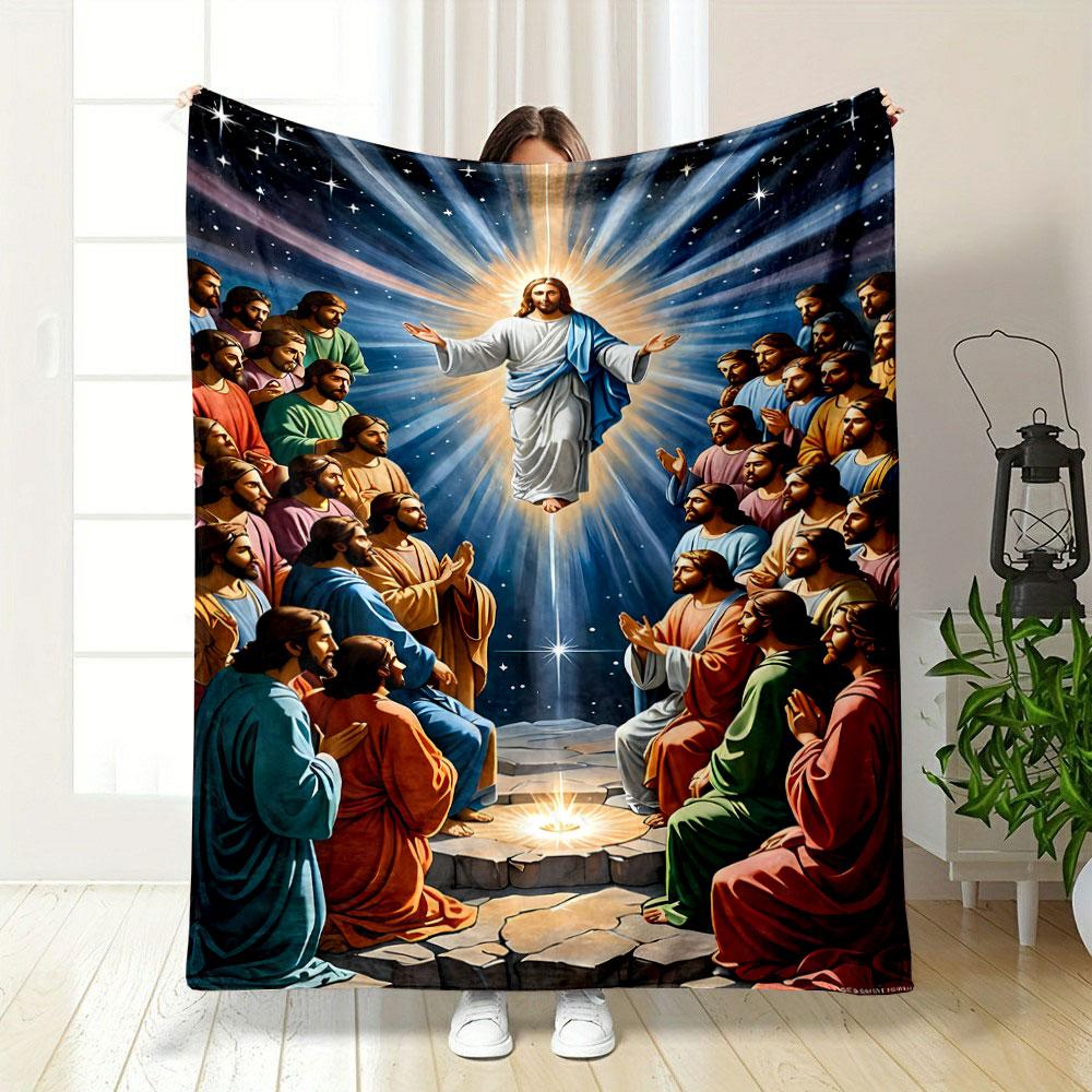 Ascending Jesus Disciples Worship Printed Blanket for Living Room Bed Couch Lunch Break Soft Cozy Blanket for Friend's Festival Gift