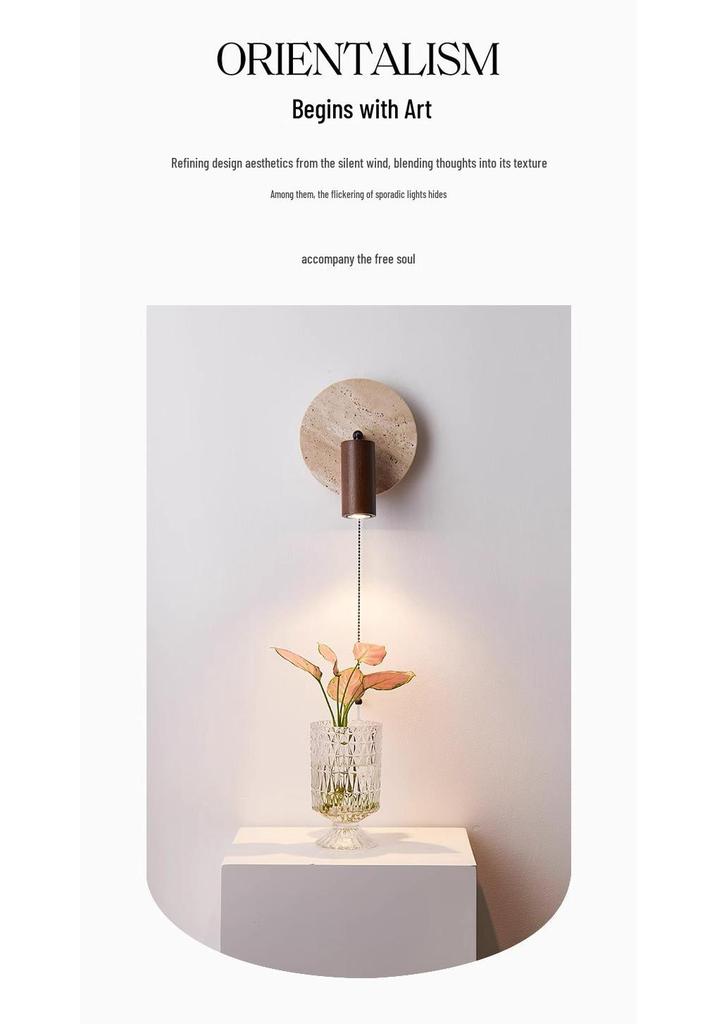 French Travertine Wabi-Sabi Wall Lamp – Retro American Style Bedside Reading Fixture