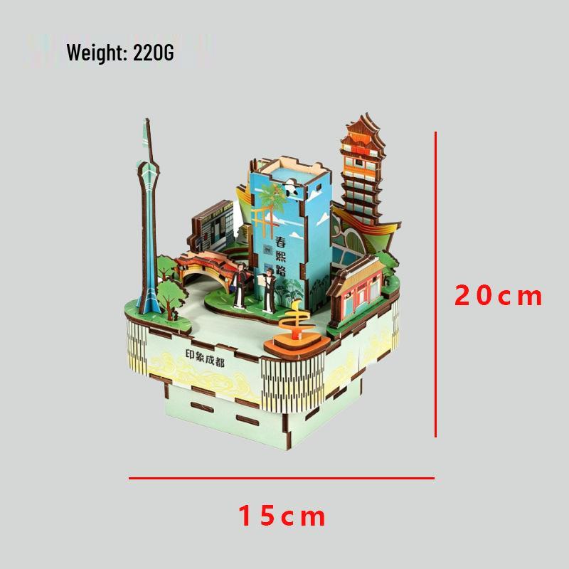 3D Stereoscopic Building Model Music Box Ornament