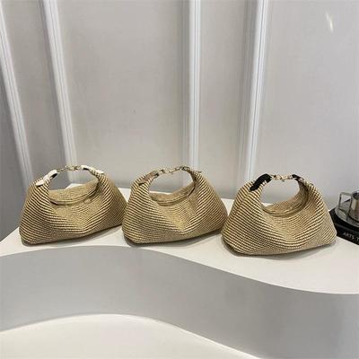Raffia Straw Woven Clutch Purse Hobo Dumpling Women Handbag Summer Beach Grass Braided Solid Color Evening Bag KTB