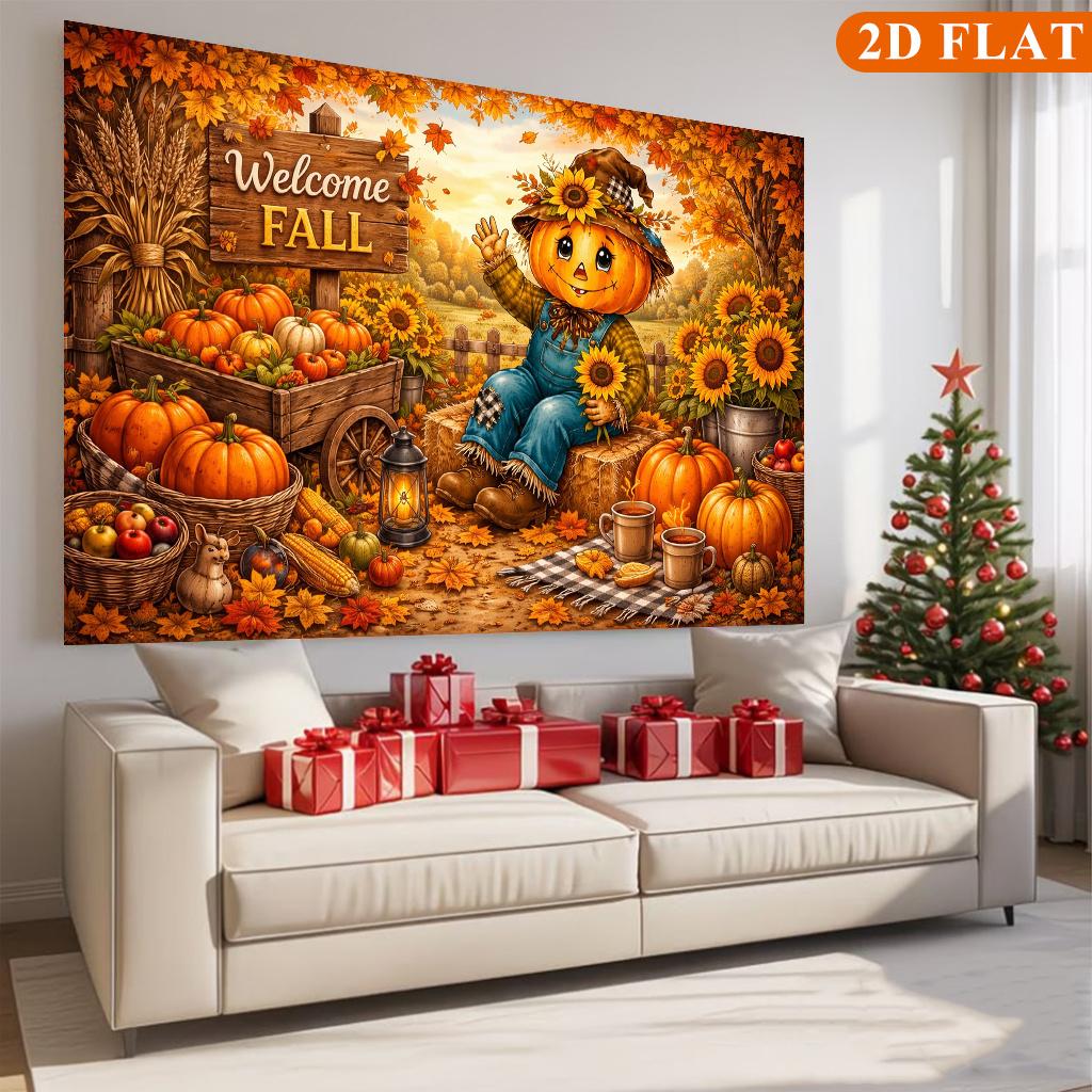 1 piece of 2D flat banner depicting a pumpkin straw man celebrating the arrival of autumn.zyc