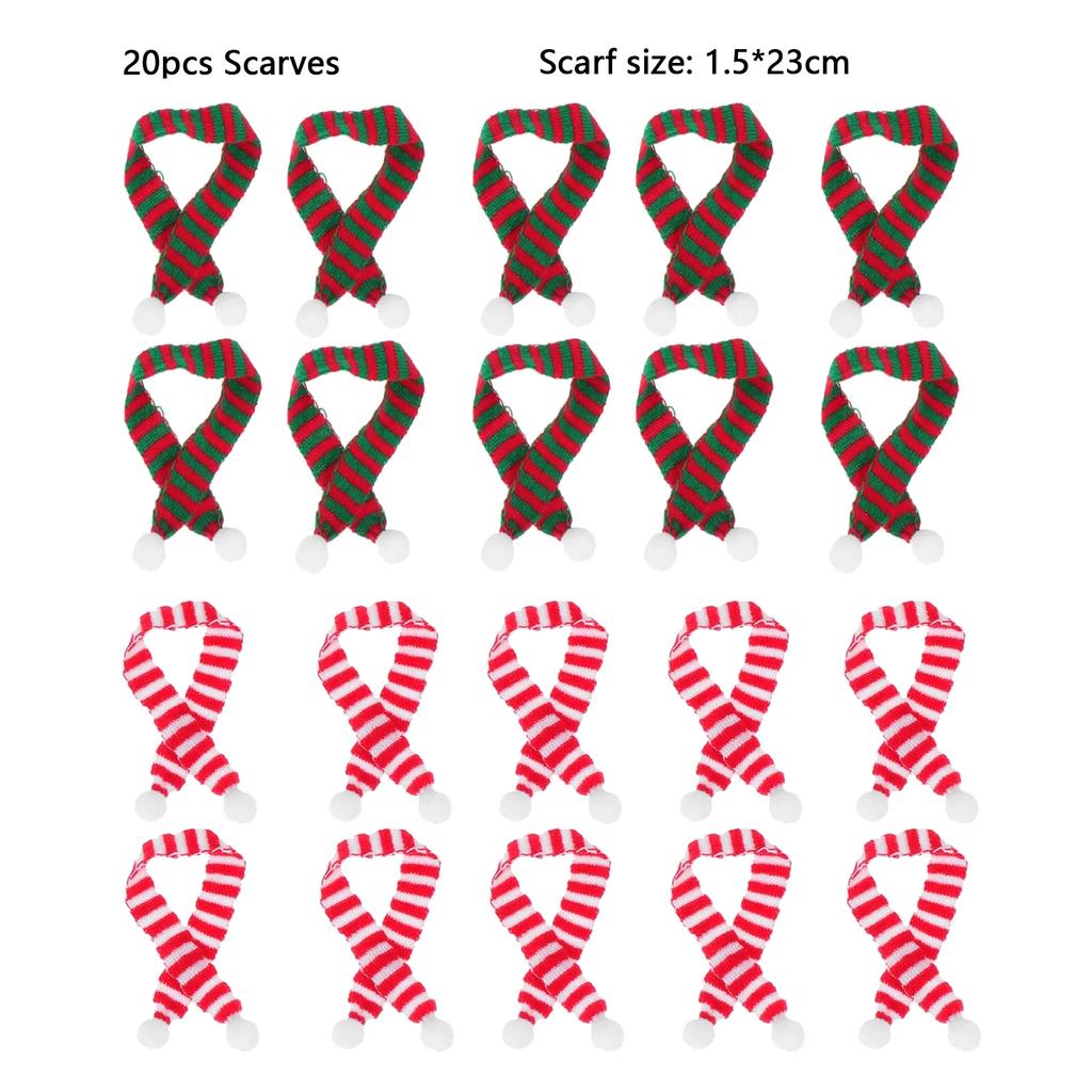 10/20pcs Mini Santa Hat & Scarf 2025 New Christmas Costume for Cat Rabbit Doll Lollipop Bottle DIY Xmas Party Dinner Decoration