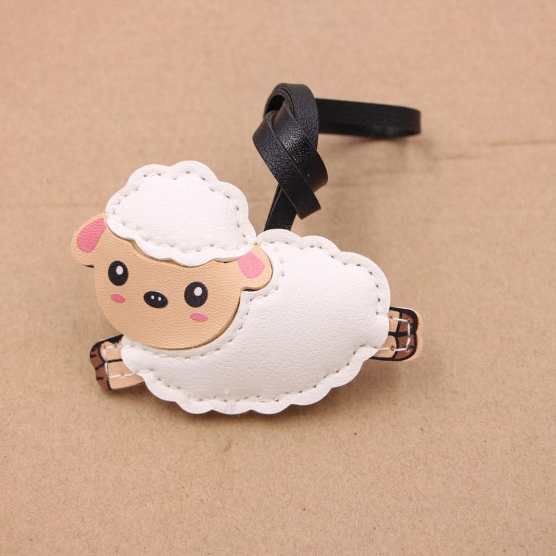 Cute Cartoon Sheep Shaped Bag Charm Waterproof PU Leather Pendant for Backpacks Handbags Keys Party Decor Accessory