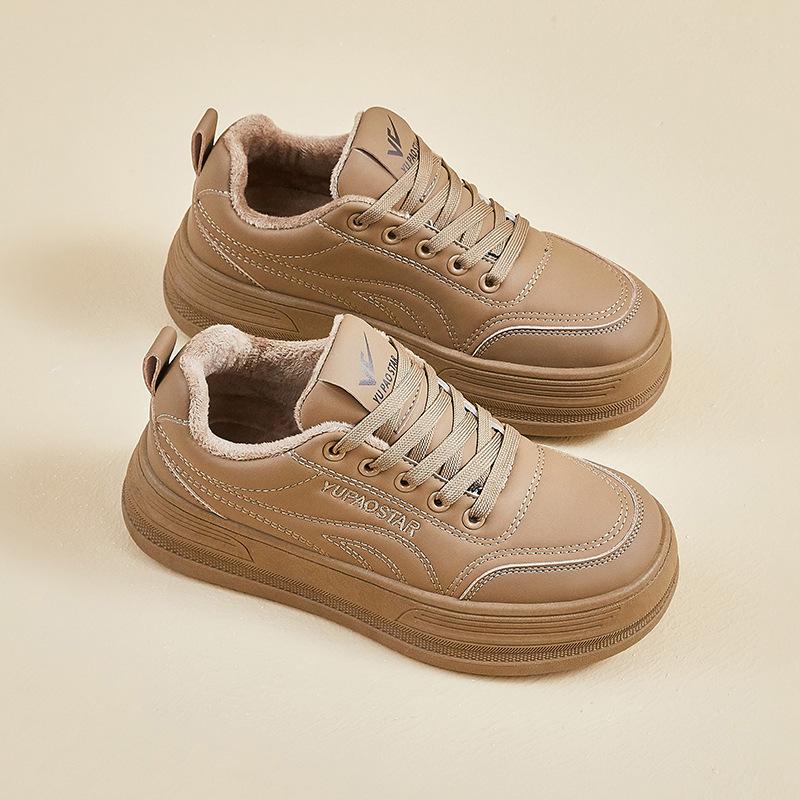 2025 Зимние Плюшевые Белые Туфли Новое Корейское Издание Ins Женские Студенческие Толстая Подошва Спортивные Кеды Повседневная Обувь 40 коричневый