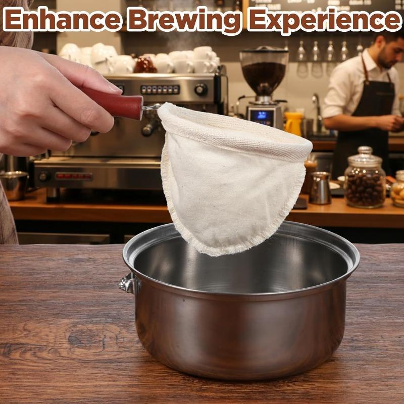 Wiederverwendbare Flanell-Kaffeefilterbeutel | Pour-Over-Filtertuch mit Holzgriff, Umweltfreundliches Brauzubehör für reichen Geschmack