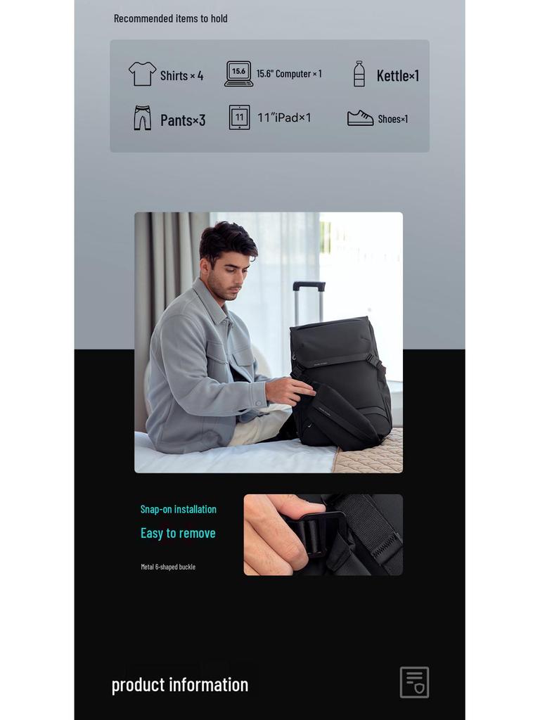 MARK RYDEN Men's Business Travel Backpack with Detachable Letter Bag, Large 15.6'' Laptop Capacity