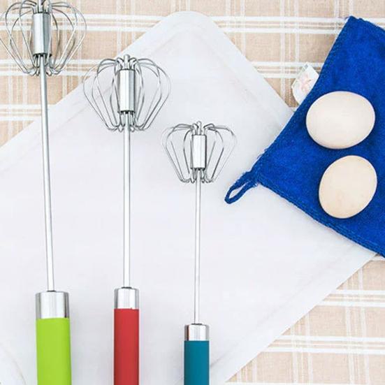 Semi-Automatic Egg Beater Whisk Set Easy To Use Hand Push Mixer Tool Stainless Steel 360 Degree Rotary Blender for