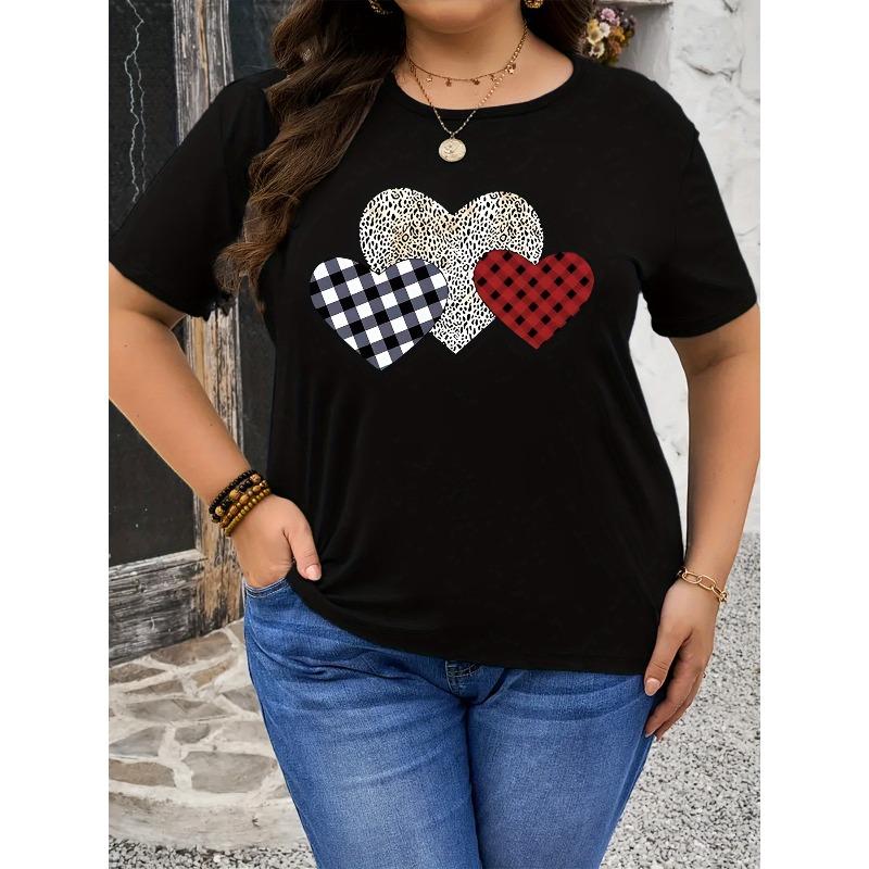 Camiseta informal de mujer con estampado de tres corazones