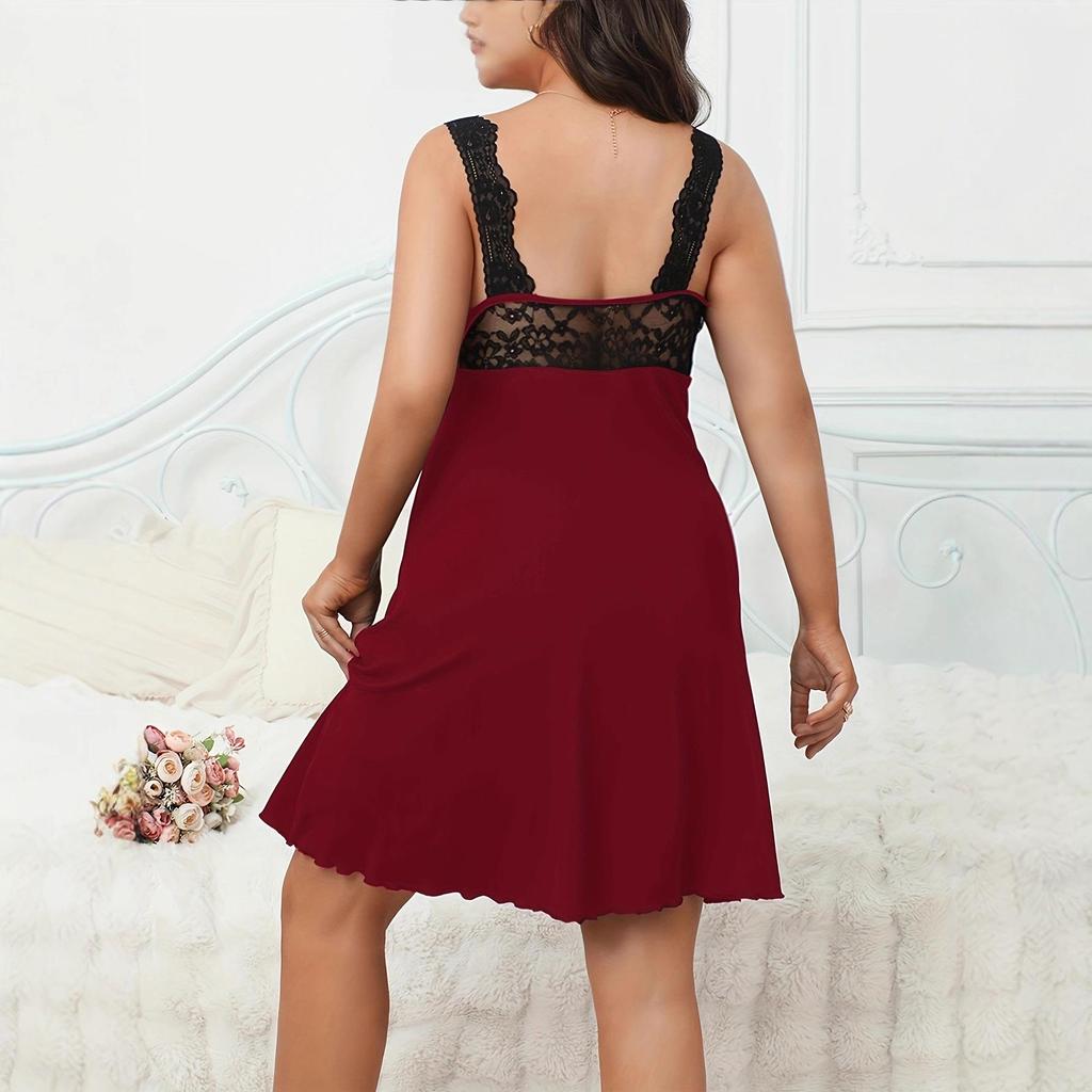 Elegant Plus Size Women’s Solid Color Camisole Mini Skirt Nightgown