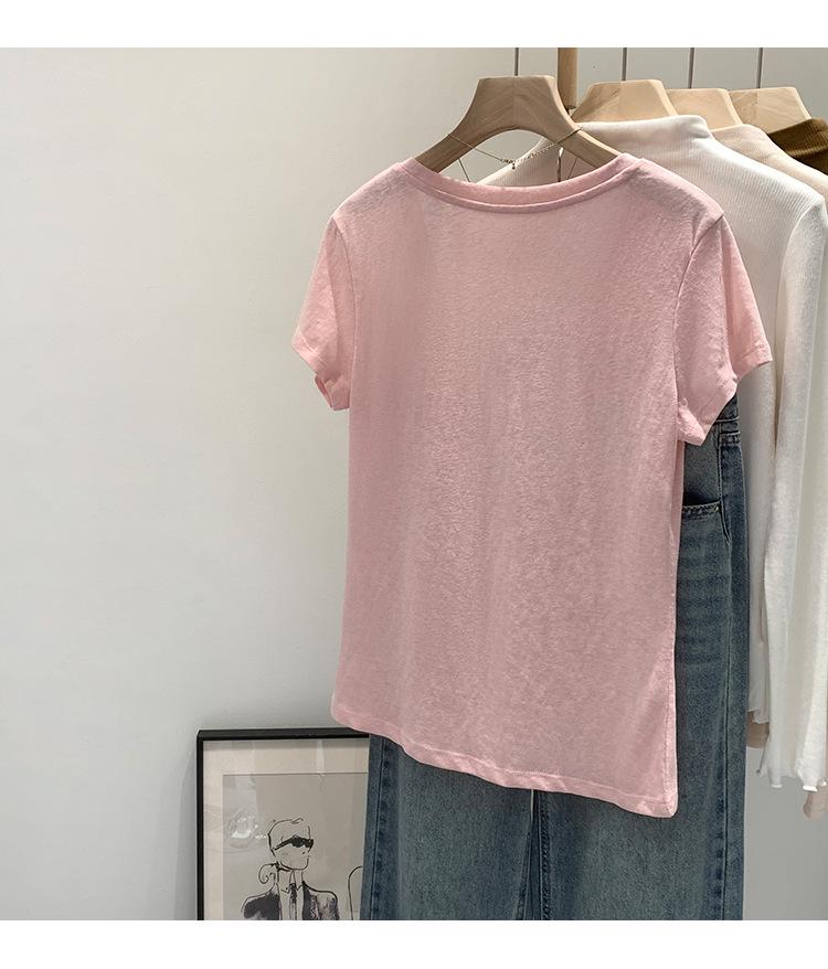 Korean Style High-End Women's V-Neck Short Sleeve T-Shirt - Summer 2026 Bestseller