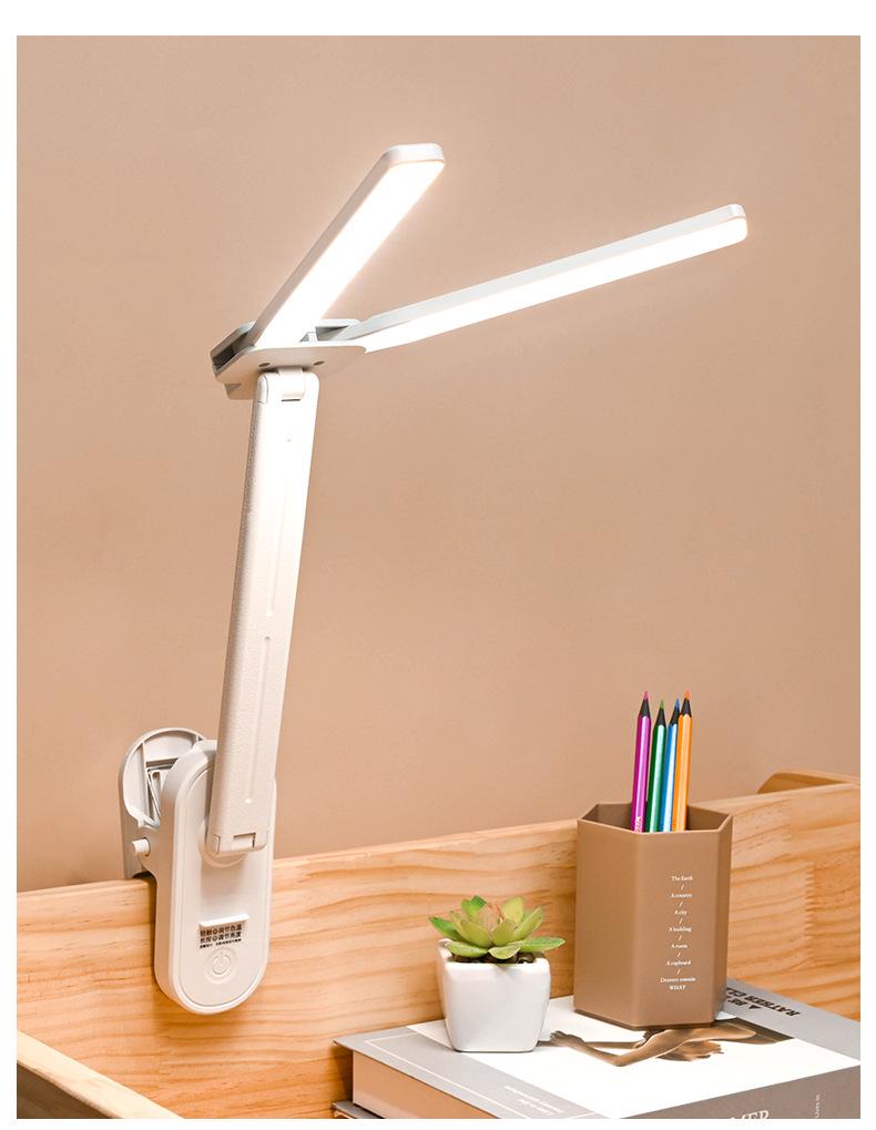 Rechargeable LED Desk Lamp with Eye Protection, Clip-On for Children's Bedroom or Dormitory.
