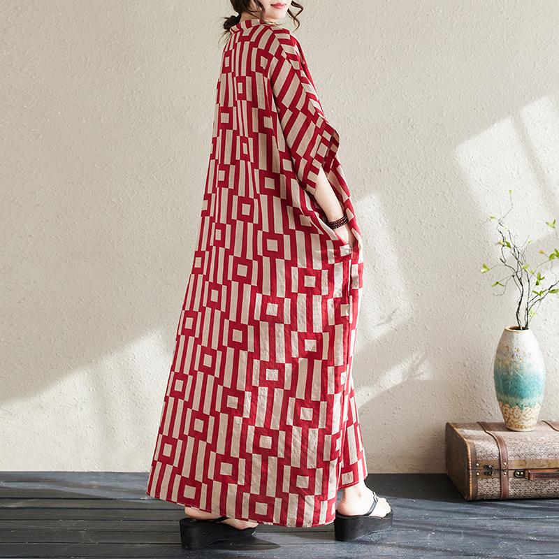 Czeska sukienka retro z dekoltem w serek plus size Nowa moda Uniwersalna literacka rozkloszowana długa sukienka damska