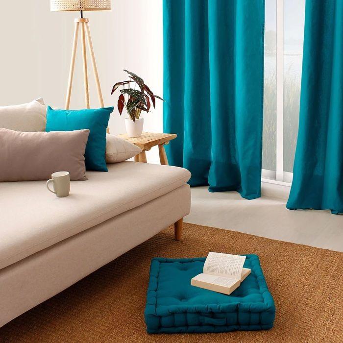 Coussin de sol uni 50 x 50 cm Panama bleu canard