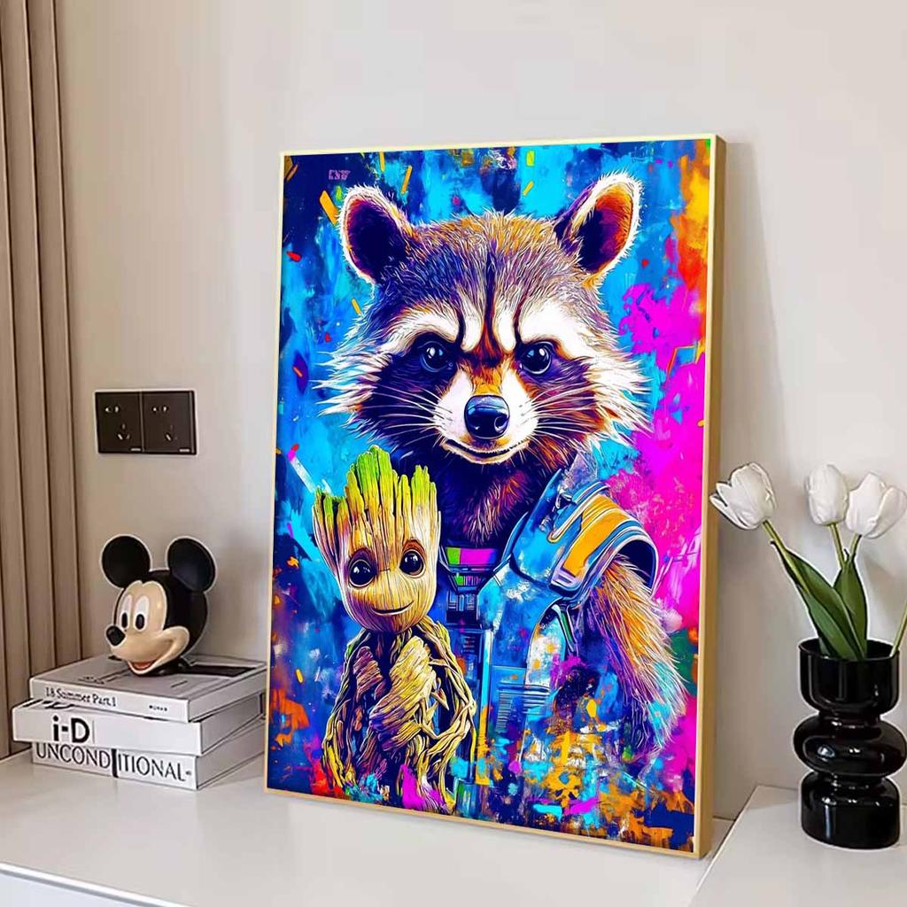 DIY Diamond Painting Groot and Raccoons Cross Stitch Kit Mosaic Art Diamond Painting Full Circle Diamond Home Decoration