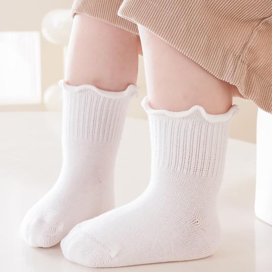 1 Pair Baby Girls Scallop Top Socks Spring Autumn Mid-Calf Princess Socks Sweat-absorbent Cute Cotton Socks for Toddlers