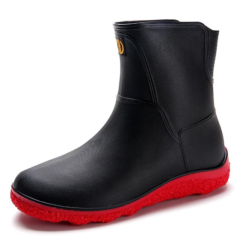 

Men s Work Anti Slip And Wear Resistant Midsole Rain Boots 44 красный черный