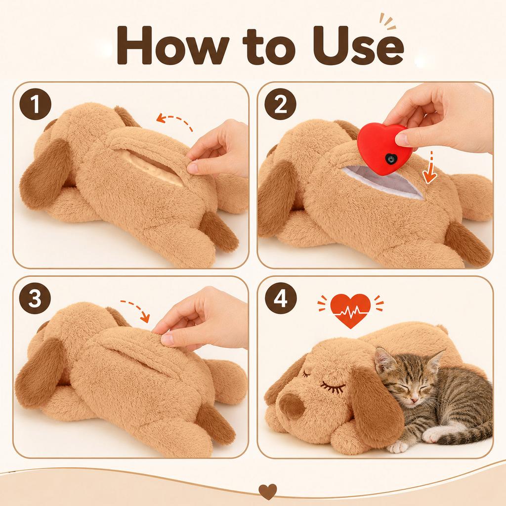 Peluche Calmante per Animali con Simulazione del Battito Cardiaco - Morbido Giocattolo Confortevole per Cani e Gatti