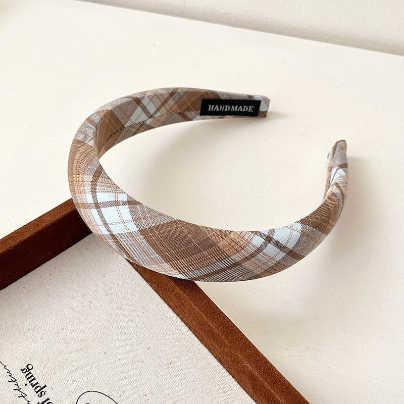 3CM Spring Summer Stylish Bluish Pinkish Plaid Headband with Sponge Padding for Women's And Girls Hair Accessories