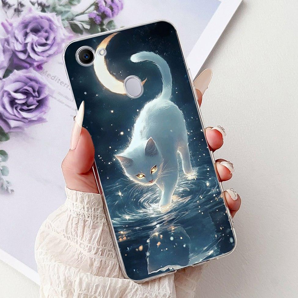 Clear For Oppo F7 Case Kawaii Cute Cat Fashion Flower Funny Luxury Painted Soft Back Cover For OppoF7 Phone Case CPH1821 CPH1819