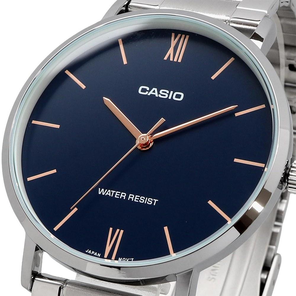 Casio Quartz Men's Wristwatch MTP-VT01D-2B Navy Metal Band
