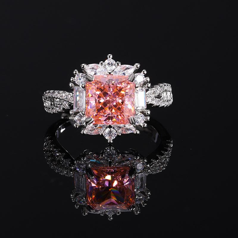 Stylish Full Zircon Shape Pink Ice Cut Premium for Ladies Luxurious High Quality Shiny AAA Ring Anniversary Gift