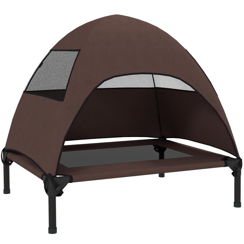 Outdoor Dog Bed with Roof, Elevated Dog Bed for Medium-Sized Dogs, 76 X 61 X 71cm, Coffee