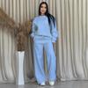2024 podzim a zima nové jednobarevné kulatý výstřih s dlouhým rukávem volné dámské oblečení módní ležérní sada širokých kalhot