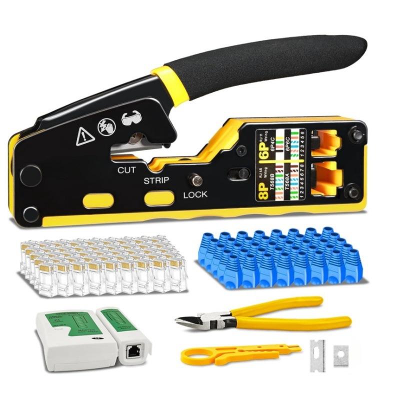 Set Mesh Cutters Network Crimping Test Perforated Crystal Head Making Pliers Tool Combination Hardware Network Repair