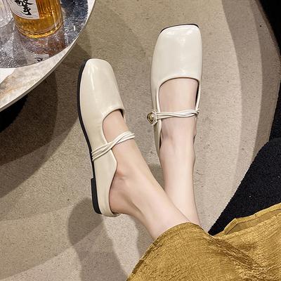 Baotou Half Slippers Women's Outer Wear Spring and Summer New Light Mouth Versatile Soft Leather Shoes Mary Jane Single Shoes