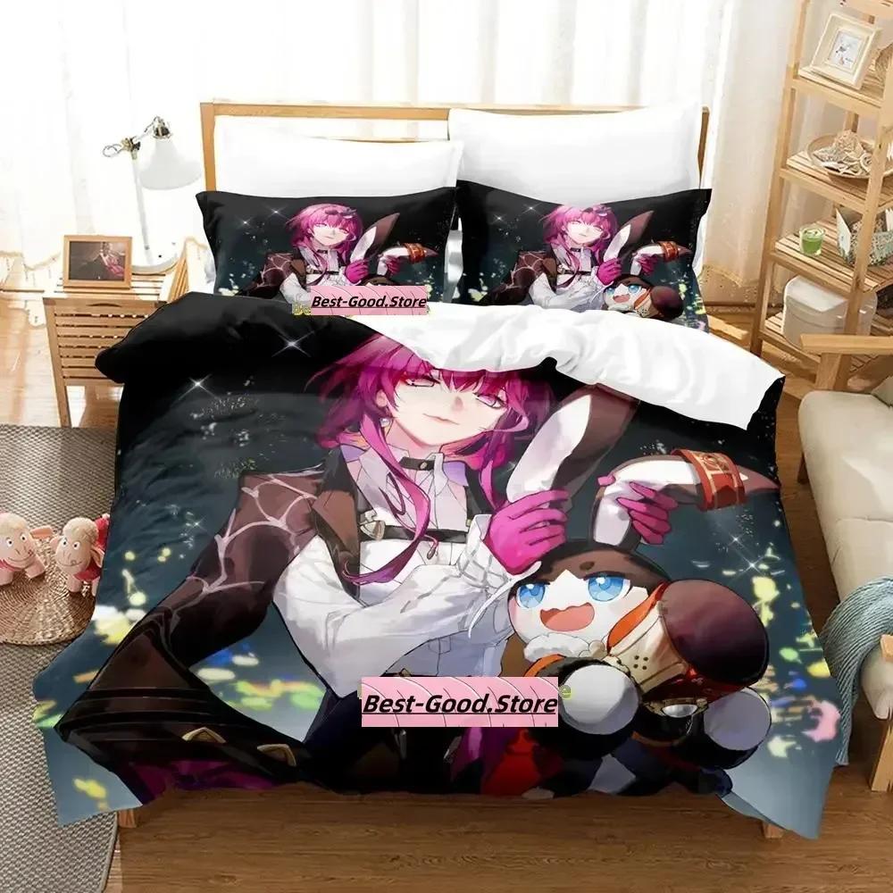 Kawaii Honkai Star Rail Bedding Set Printed Bed Set With Pillowcase Duvet Cover Single Double Queen King Size Adult Kid Bedroom