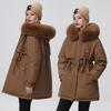 Parker Clothing Women's Winter Korean Version of The Waist Is Thin, Hooded Plus Velvet Cotton Clothing Mid-length Jacket Cotton Coat